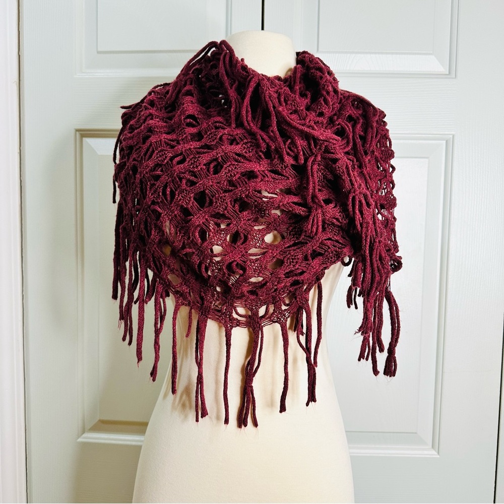 Infinity Fringes Knitted Scarf Burgundy Color